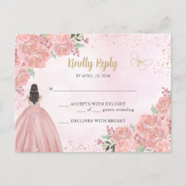 Postal Princesa Floral de oro rosa Rubor Quinceañera RSVP