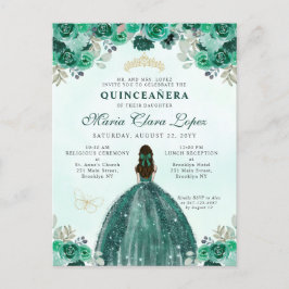 Postal Princesa floral de oro verde esmeralda Quinceañera
