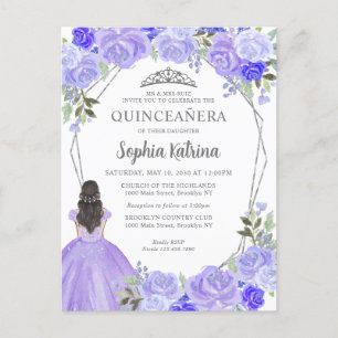 Postal Princesa Floral de plata morada Tiara Quinceañera