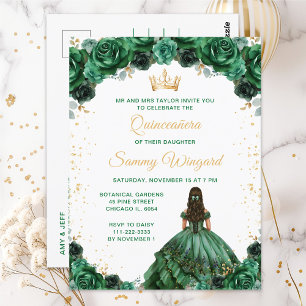 Postal Princesa Floral Verde Oscuro Quinceañera