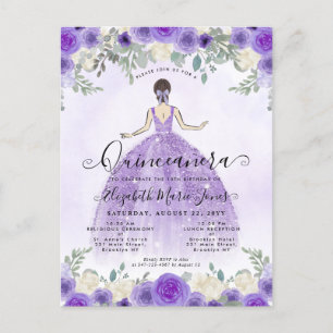 Postal Princesa Floral Violeta Morada Cumpleaños Quincean
