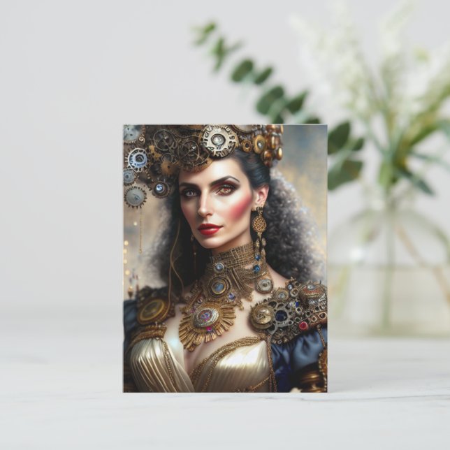 Postal Princesa guerrera de Steampunk (Anverso de pie)
