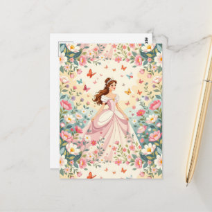Postal Princesa linda con mariposas