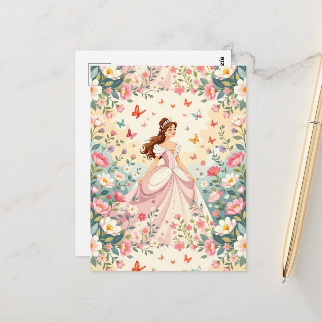 Postal Princesa linda con mariposas (Anverso/Reverso In Situ)