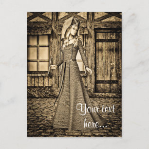 Postal Princesa Medieval Sepia Arte Renacentista