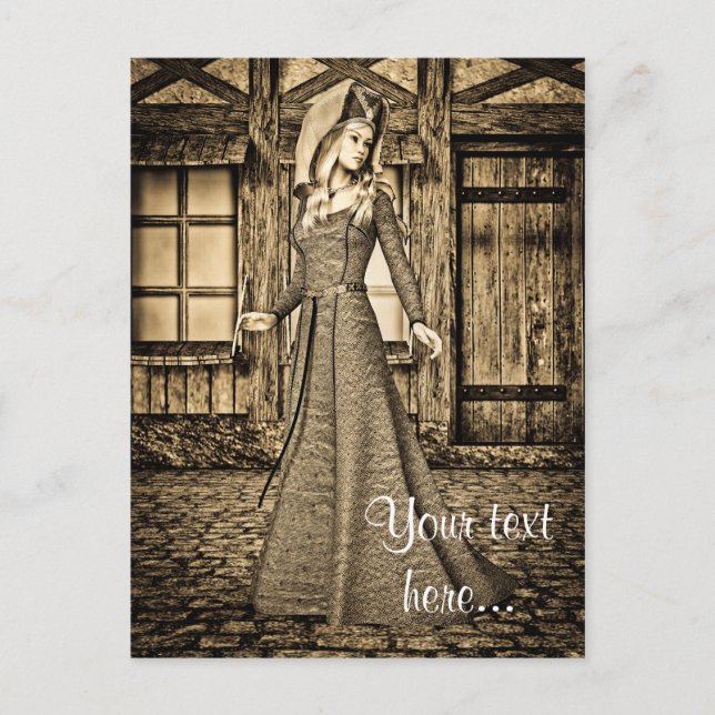 Postal Princesa Medieval Sepia Arte Renacentista (Anverso)