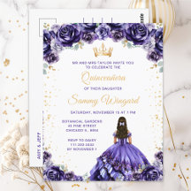 Princesa Morada Oscura Floral Quinceañera
