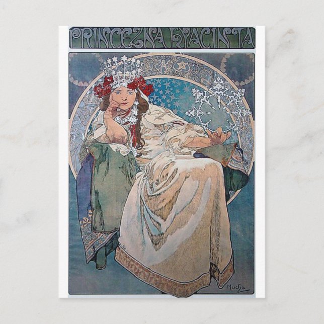 Postal princesa Mucha hiacinta dama vestido azul (Anverso)