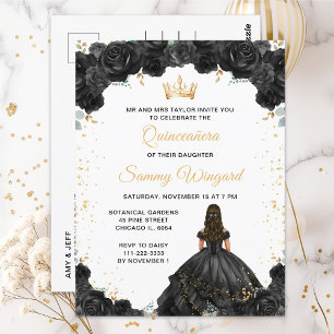 Postal Princesa Negra Quinceañera Floral