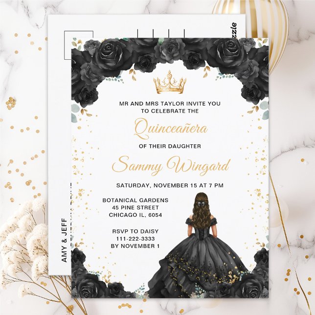 Postal Princesa Negra Quinceañera Floral (Subido por el creador)