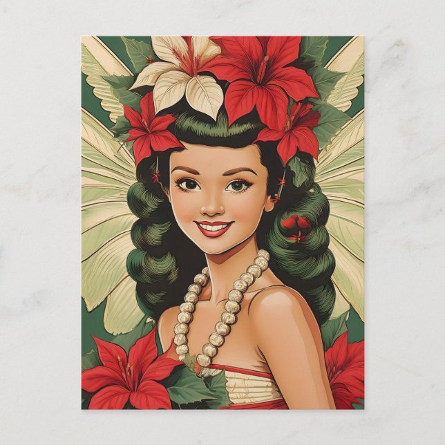 Postal Princesa Retro de Navidad Tropical de los 50 (Anverso)