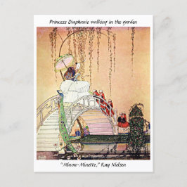 Postal Princesa Rococo caminando en un jardín de cuento d