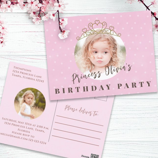 Postal Princesa Rosa Cuta Tiara Cumpleaños Fun caprichoso (Subido por el creador)