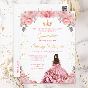Postal Princesa Rosa Floral Quinceañera