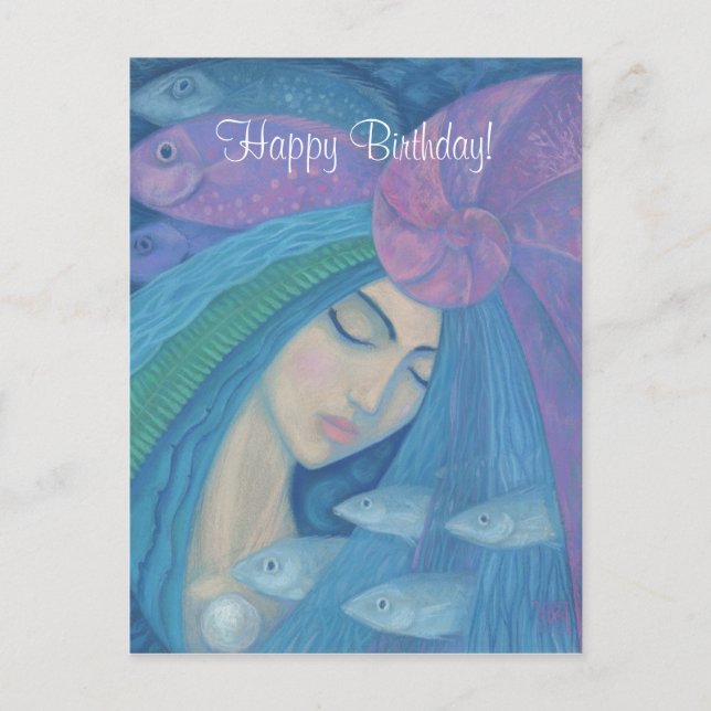 Postal Princesa Sirena, Feliz Cumpleaños texto personaliz (Anverso)
