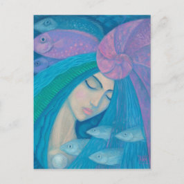 Postal Princesa Sirena, pintura surrealista por fantasía 