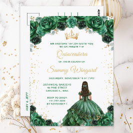 Postal Princesa Verde Oscura Floral Quinceañera