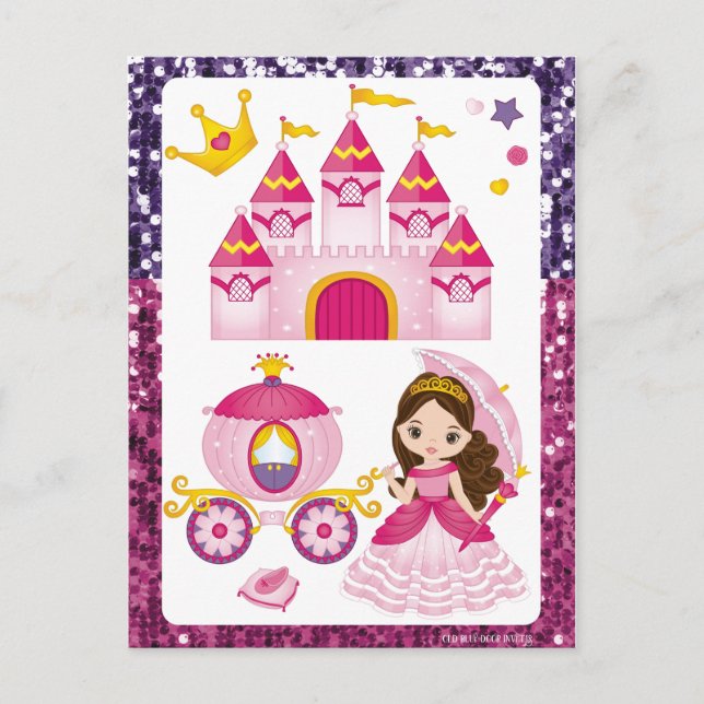 Postal Princess Castle Gold Crown Pink Purple Sequin (Anverso)