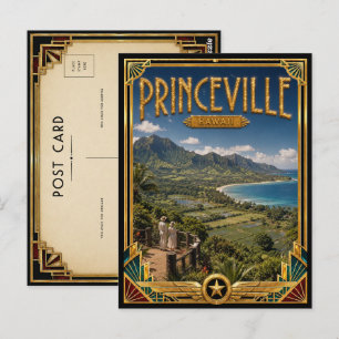 Postal Princeville Hawaii Arte Antiguo Deco Edad de Oro