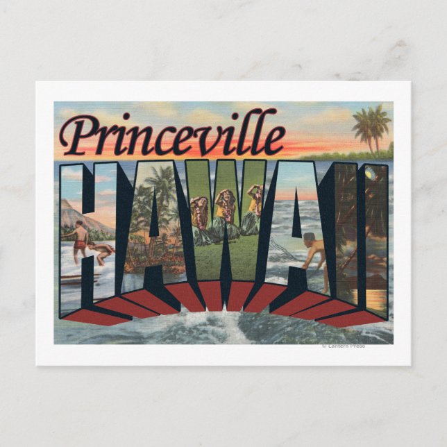 Postal Princeville, Hawaii - Escenas de letras grandes (Anverso)