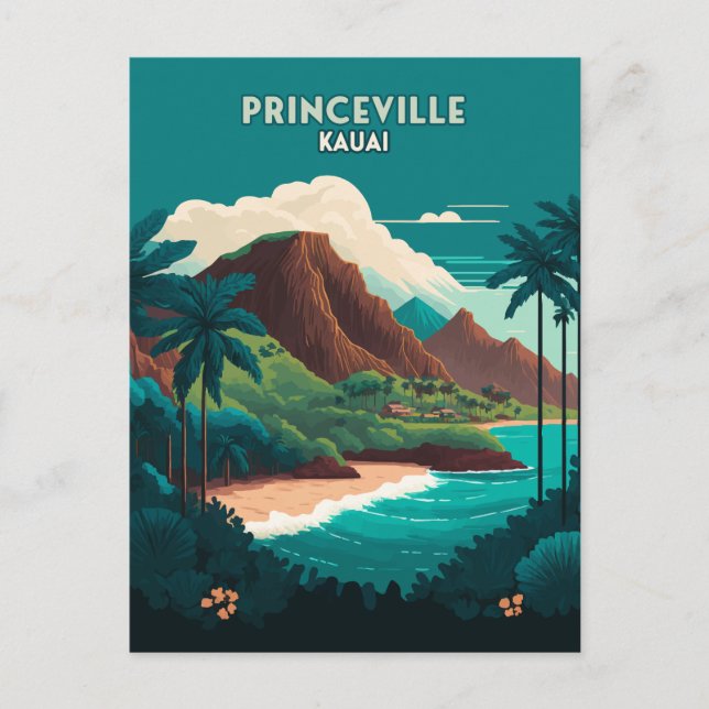 Postal Princeville Kauai Hawaii Beach Mountains Retro (Anverso)