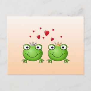 Postal Príncipe de rana y Princesa de rana, con corazones