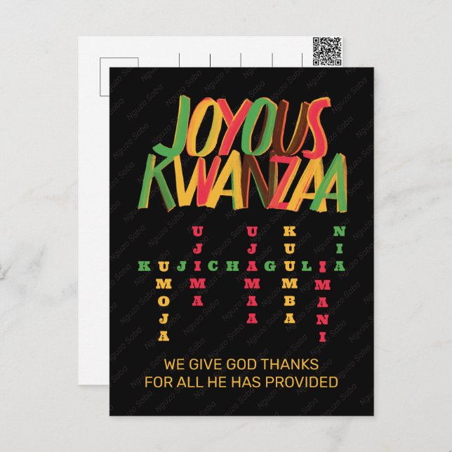 Postal Principios alegres de KWANZAA crucigrama (Anverso / Reverso)