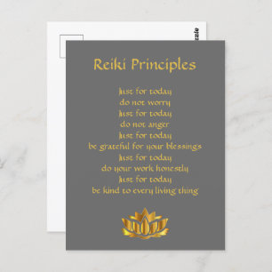 Postal Principios de Reiki Gris y Oro