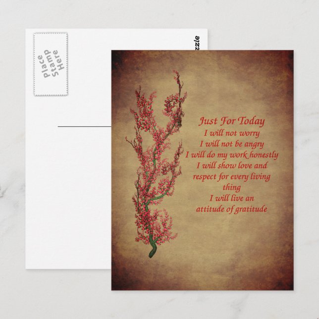 Postal Principios inspiradores de Reiki solo para hoy  (Anverso / Reverso)