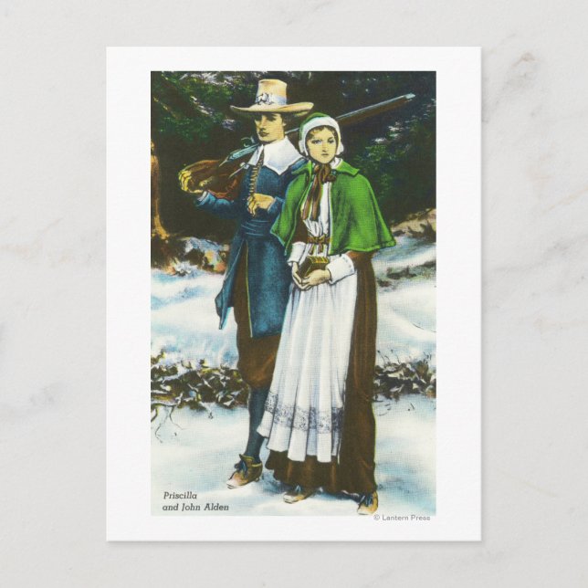 Postal Priscilla y John Alden Scene (Anverso)