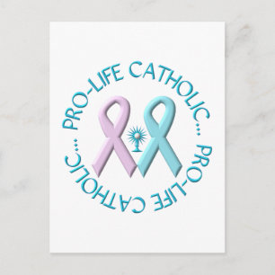 Postal Pro-Life Católica con Monstrance y Cinta rosa/Azul