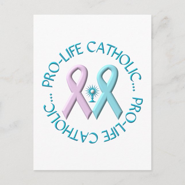Postal Pro-Life Católica con Monstrance y Cinta rosa/Azul (Anverso)