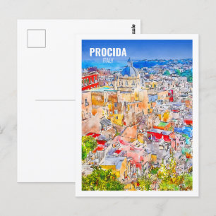 Postal Procida Italia Famoso Boceto acuático de viajes