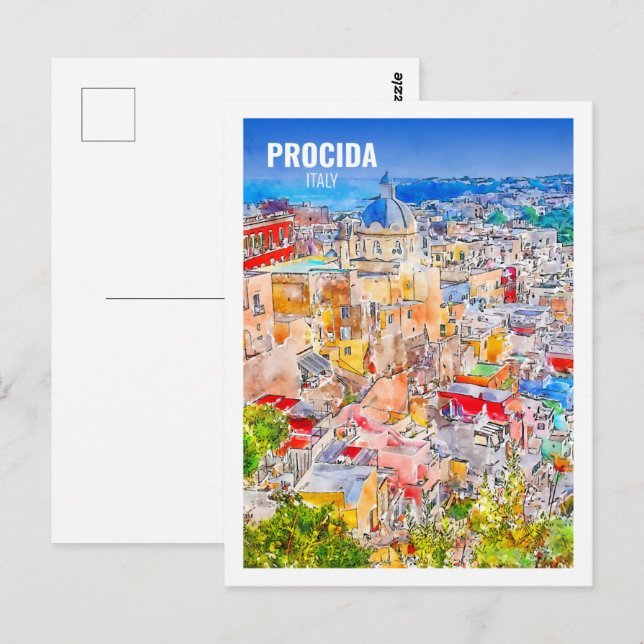 Postal Procida Italia Famoso Boceto acuático de viajes (Anverso / Reverso)