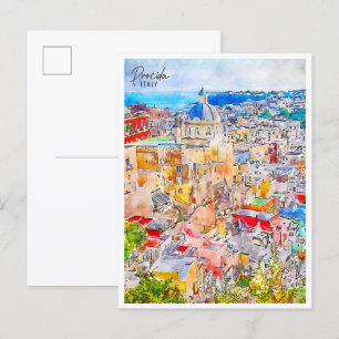 Postal Procida Italia vintage acuarela