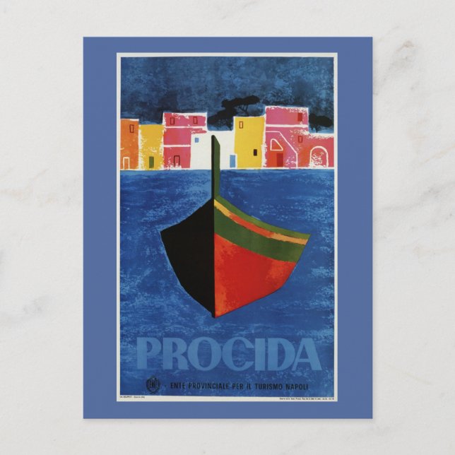 Postal Procida Nápoles Italia anuncio de viaje retro vint (Anverso)