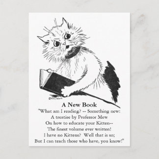 Postal Profesor de gato con libro educativo