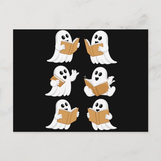 Postal Profesor de Halloween Fantasma Leyendo Libros Bibl (Anverso)