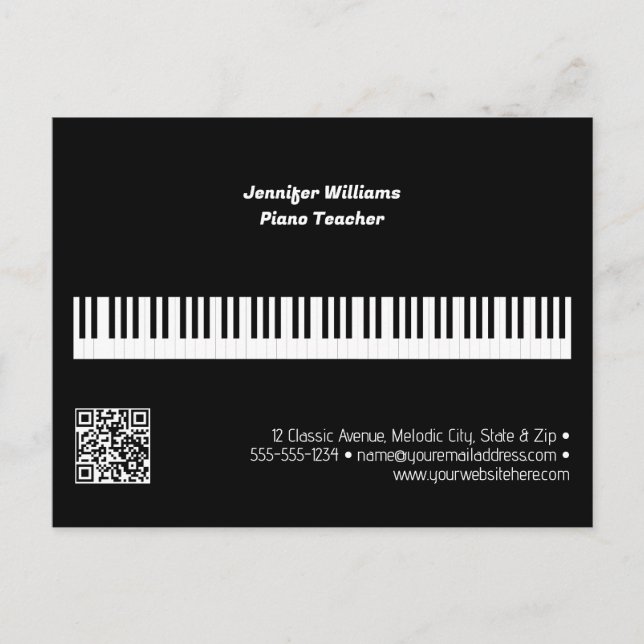 Postal Profesor de piano profesional código QR de negocio (Anverso)