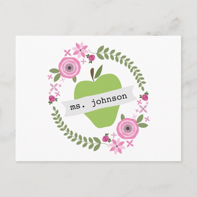 Postal Profesor personalizado de la floral Wreath Green A (Anverso)
