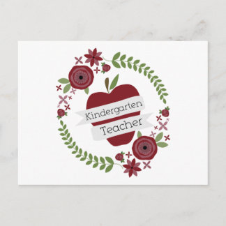 Postal Profesora de jardín de infancia Floral Wreath Red