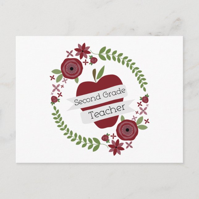 Postal Profesora de segundo grado de Floral Wreath Red Ap (Anverso)