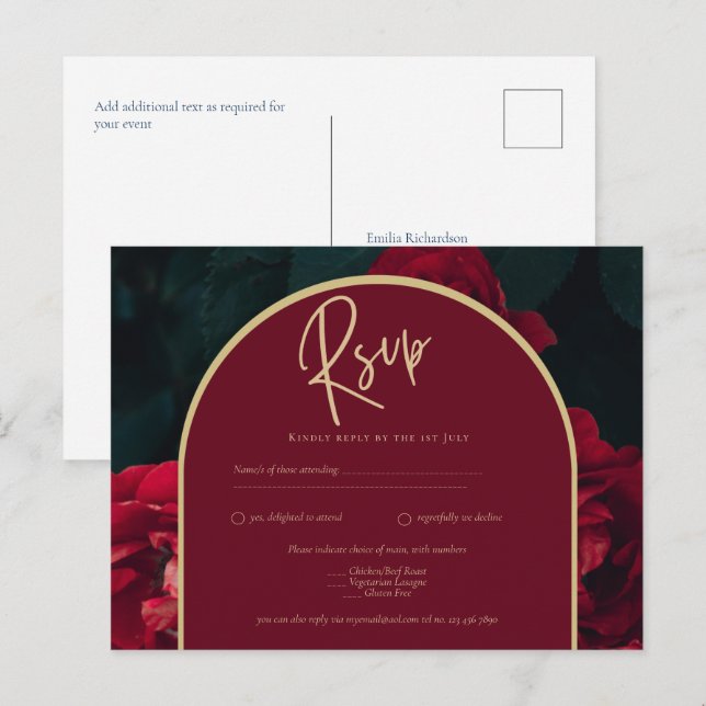 Postal Profunda Roses Rojos Selva Verde Boda de Invierno  (Anverso / Reverso)