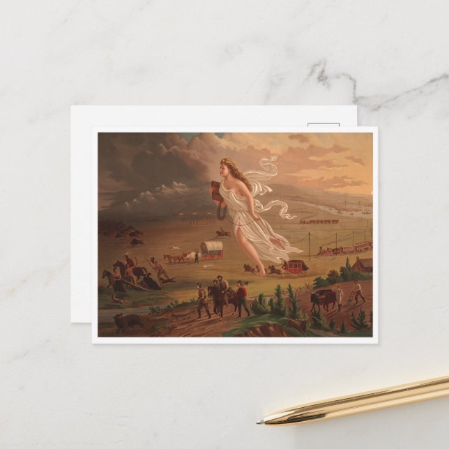 Postal Progreso estadounidense, John Gast 1872 (Anverso/Reverso In Situ)