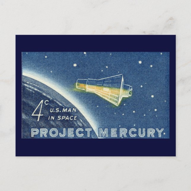 Postal Project Mercury, hombre estadounidense en el espac (Anverso)