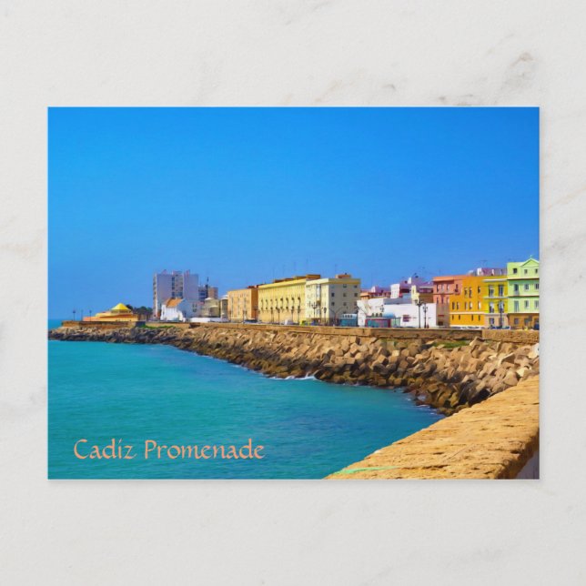 Postal "promenade" en Cádiz, España (pintada) (Anverso)