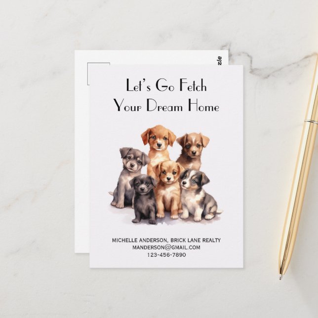 Postal Promoción de bienes raíces con cachorros  (Anverso/Reverso In Situ)