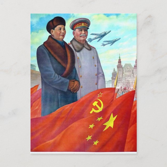 Postal Propaganda original Mao tse tung y Joseph Stalin (Anverso)