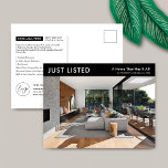 Postal Propiedad Minimalista Que Se Encuentra En La Lista<br><div class="desc">Postal de marketing de propiedades inmobiliarias minimalistas para venta con espacio para su logotipo y una gran foto de propiedades. Esta postal de marketing inmobiliario en blanco y negro de personalizable completo presenta un diseño sencillo con espacio para el texto personalizado y los detalles de la propiedad. Una forma sencilla...</div>
