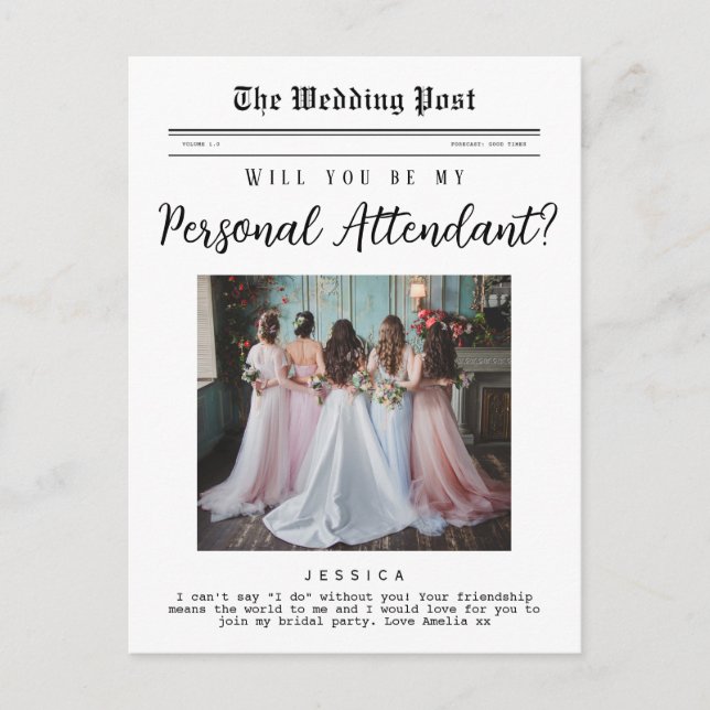 Postal Propuesta de asistente personal, periódico elegant (Anverso)